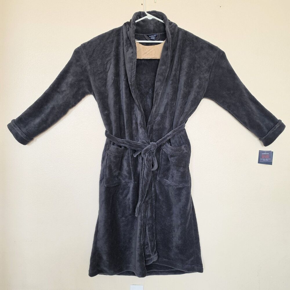 New Croft & Barrow Men's L / XL Faux Fur Bathrobe Gray Belted Plush Robe NWT